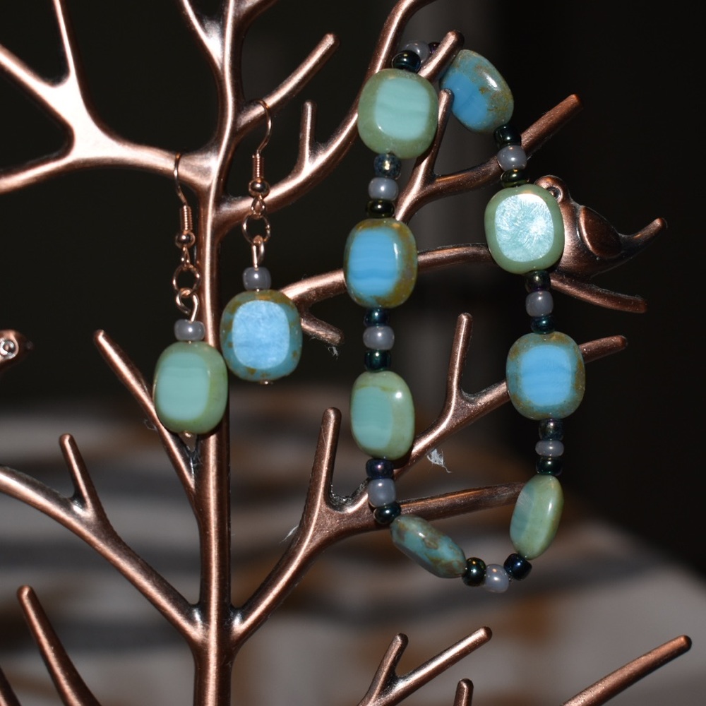 Handmade bracelet and earring set.